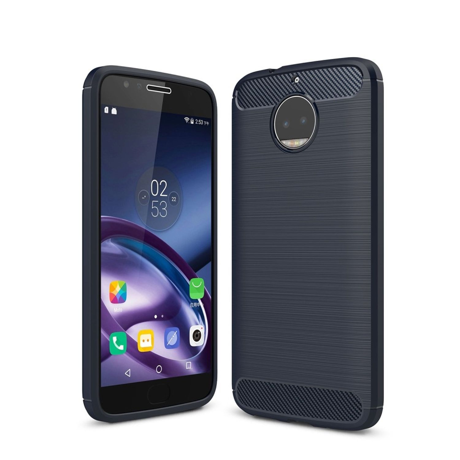 KÖNIG DESIGN Handyhülle Carbon Optik, Moto Plus, G5S Blau Motorola, Backcover