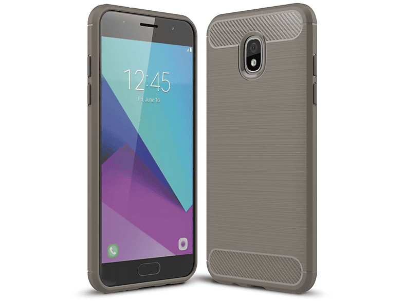 Samsung, (2018), Galaxy DESIGN J3 Handyhülle Backcover, Optik, Grau KÖNIG Carbon