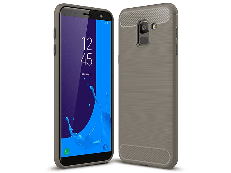 KÖNIG DESIGN Handyhülle Carbon Optik, Backcover, Samsung, Galaxy J6, Grau