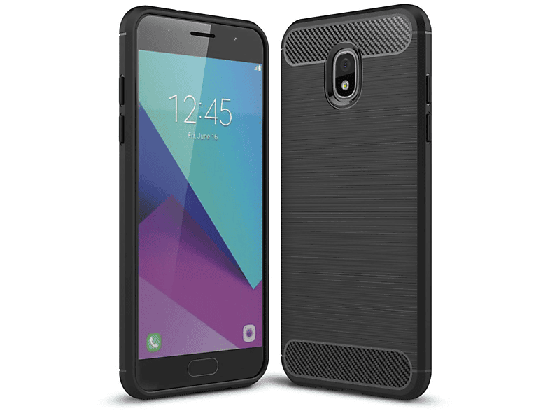 Handyhülle Galaxy Optik, Backcover, J3 Schwarz Samsung, Carbon (2018), KÖNIG DESIGN