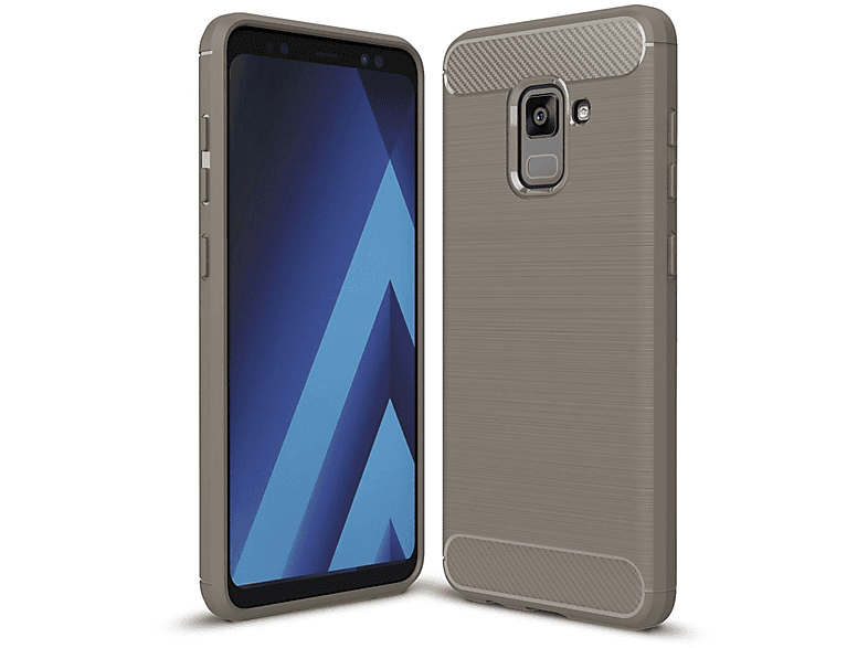 A8 Optik, Handyhülle Backcover, Samsung, Galaxy KÖNIG Grau (2018), DESIGN Carbon Plus