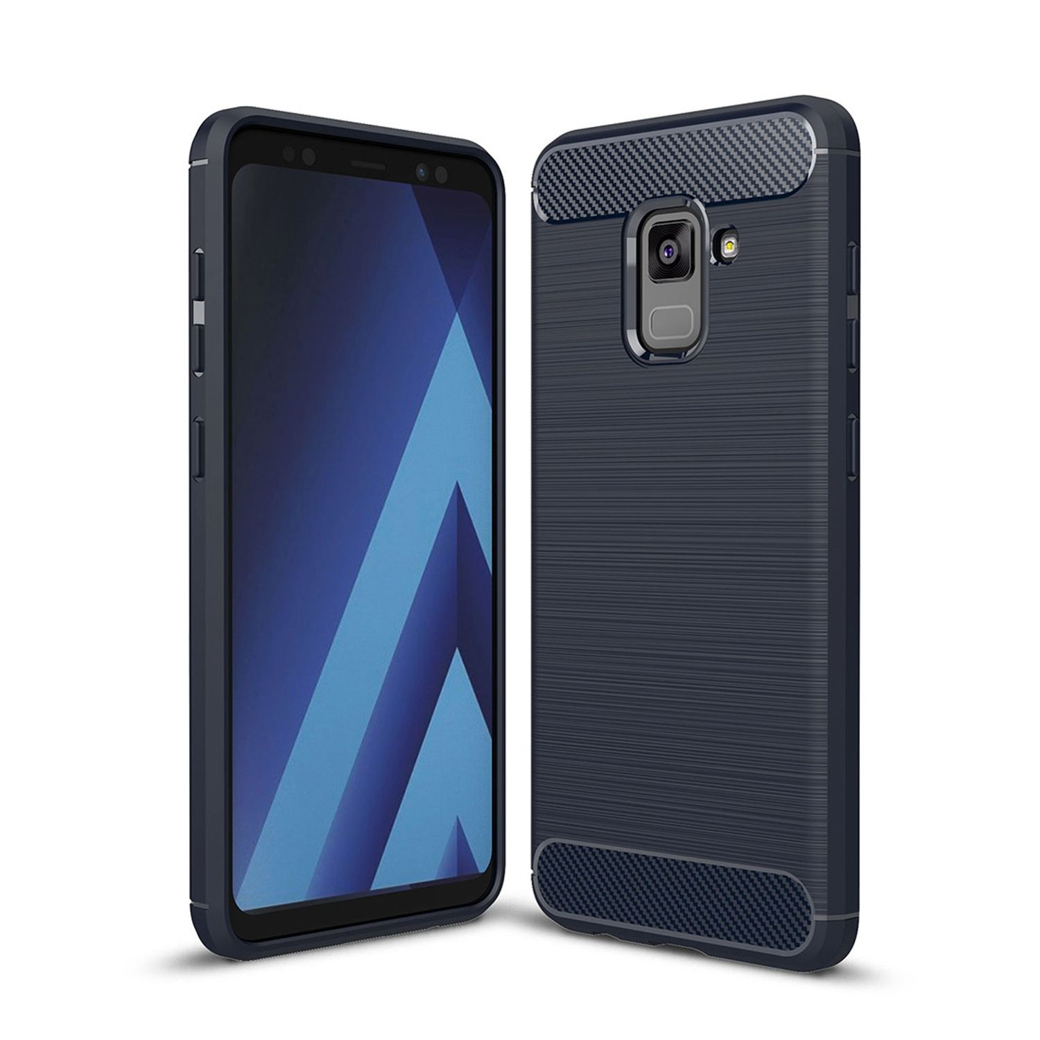 KÖNIG DESIGN Handyhülle Carbon A8 Plus Optik, (2018), Samsung, Backcover, Blau Galaxy
