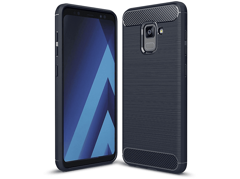 KÖNIG DESIGN Handyhülle Carbon Samsung, Backcover, A8 (2018), Plus Galaxy Optik, Blau