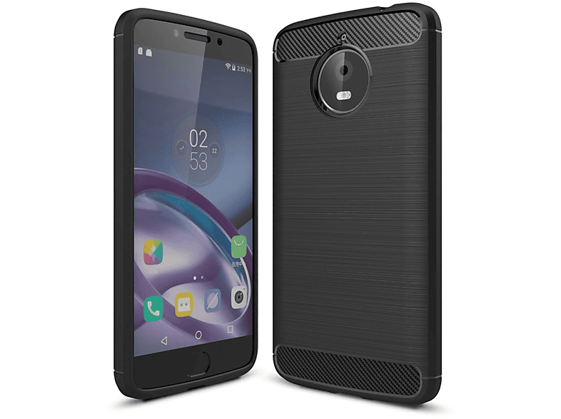 Backcover, E4 Carbon Handyhülle Motorola, Schwarz Optik, Plus, KÖNIG Moto DESIGN