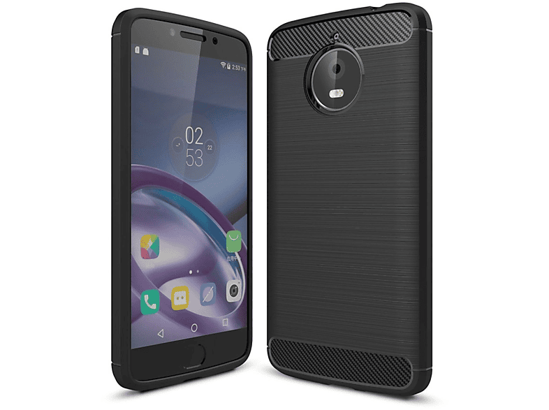 DESIGN Carbon Motorola, Handyhülle Backcover, Optik, Plus, KÖNIG Moto E4 Schwarz