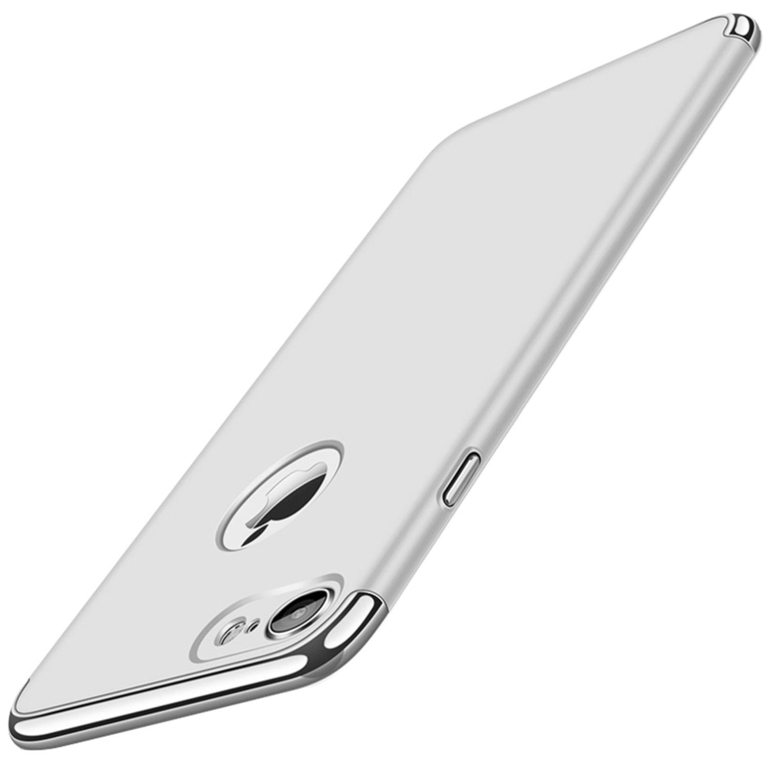 Eine silberne Handyhülle mit glänzendem Finish und Aussparung für die Kamera.