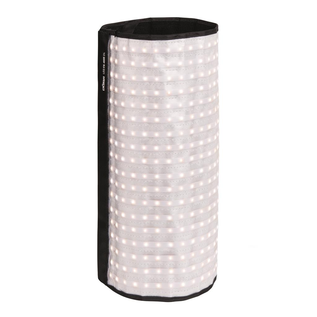 Zylindrisches weißes LED-Licht. Das Licht hat einen schwarzen Rand und ist auf weißem Grund.