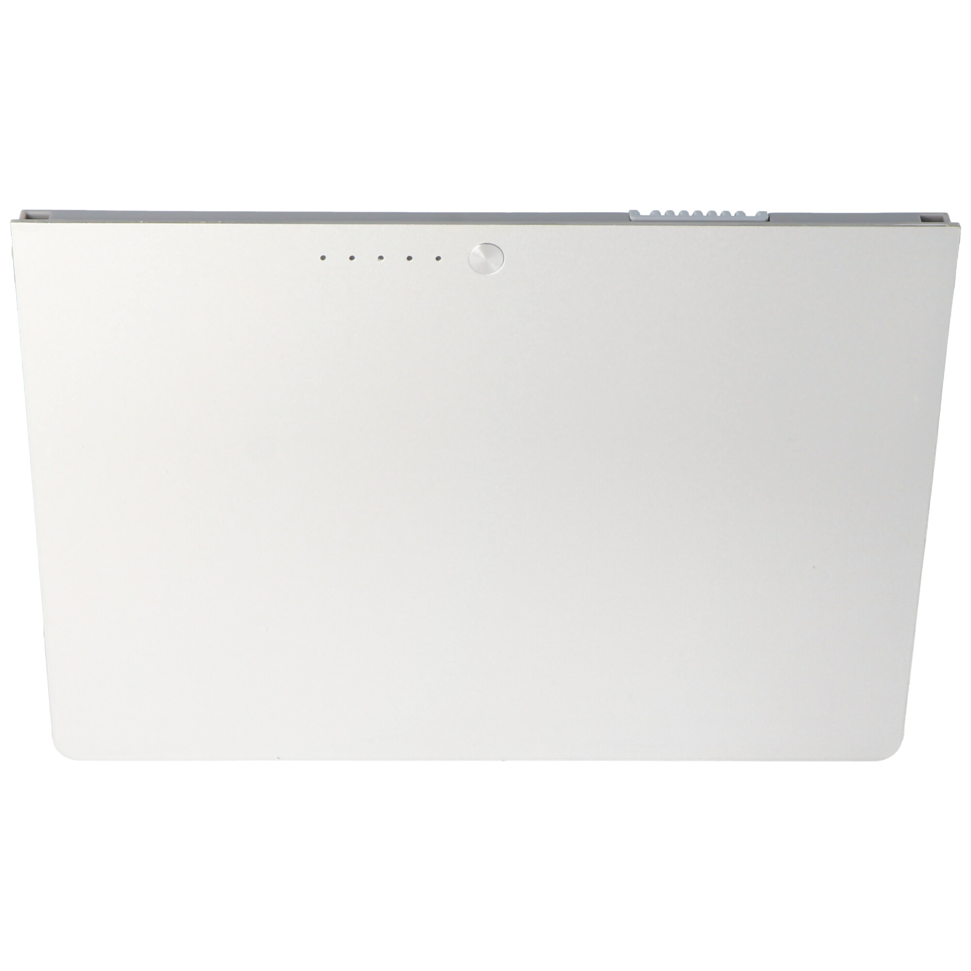 Weißes Tablet, Draufsicht, mit Ein-/Aus-Taste und Ladeanzeigen.