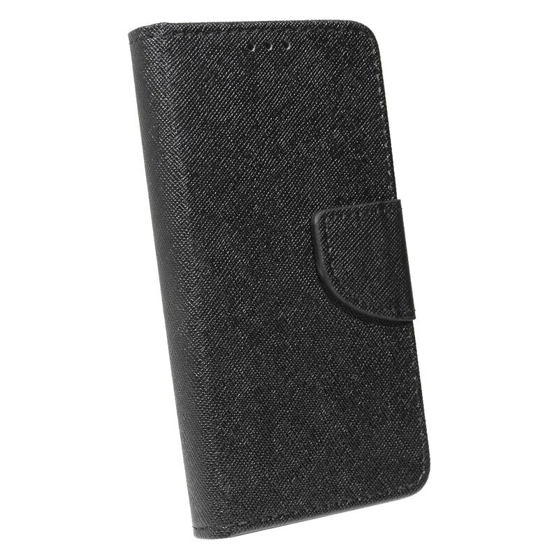 Schwarze Handyhülle mit strukturierter Oberfläche. Die Hülle ist geschlossen, einfaches, elegantes Design.