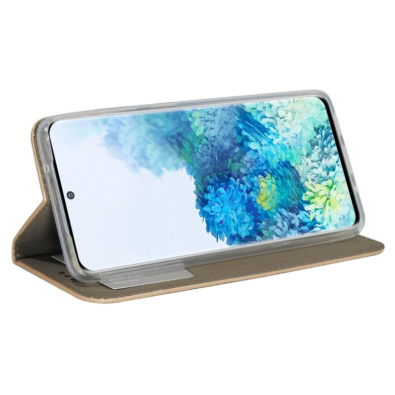 Geöffnete Handyhülle mit Smartphone, das einen bunten Bildschirm zeigt.