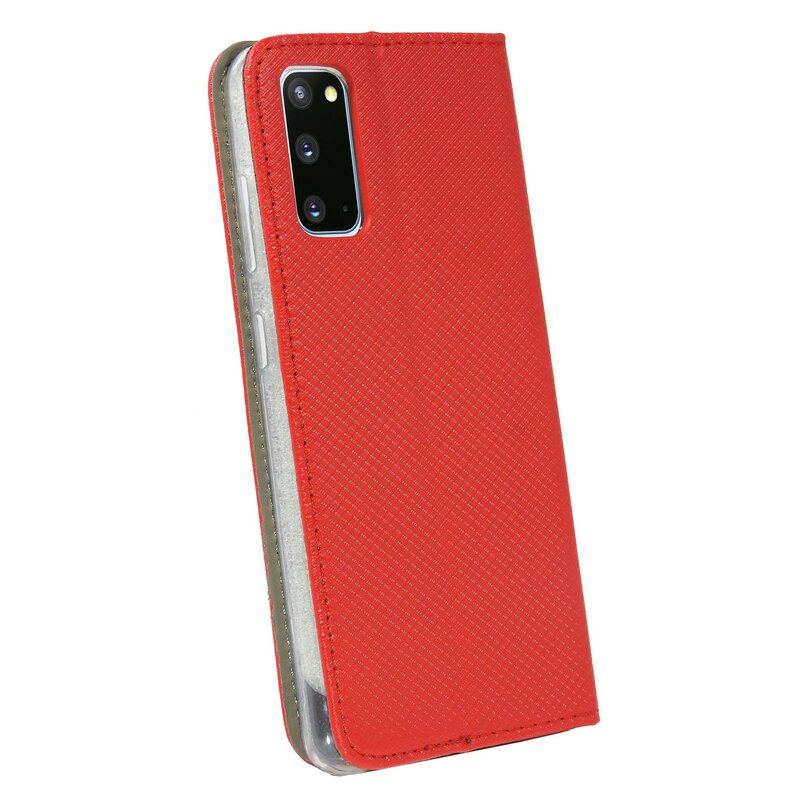 Rote Handyhülle auf weißem Hintergrund, mit einem Samsung-Telefon darin.
