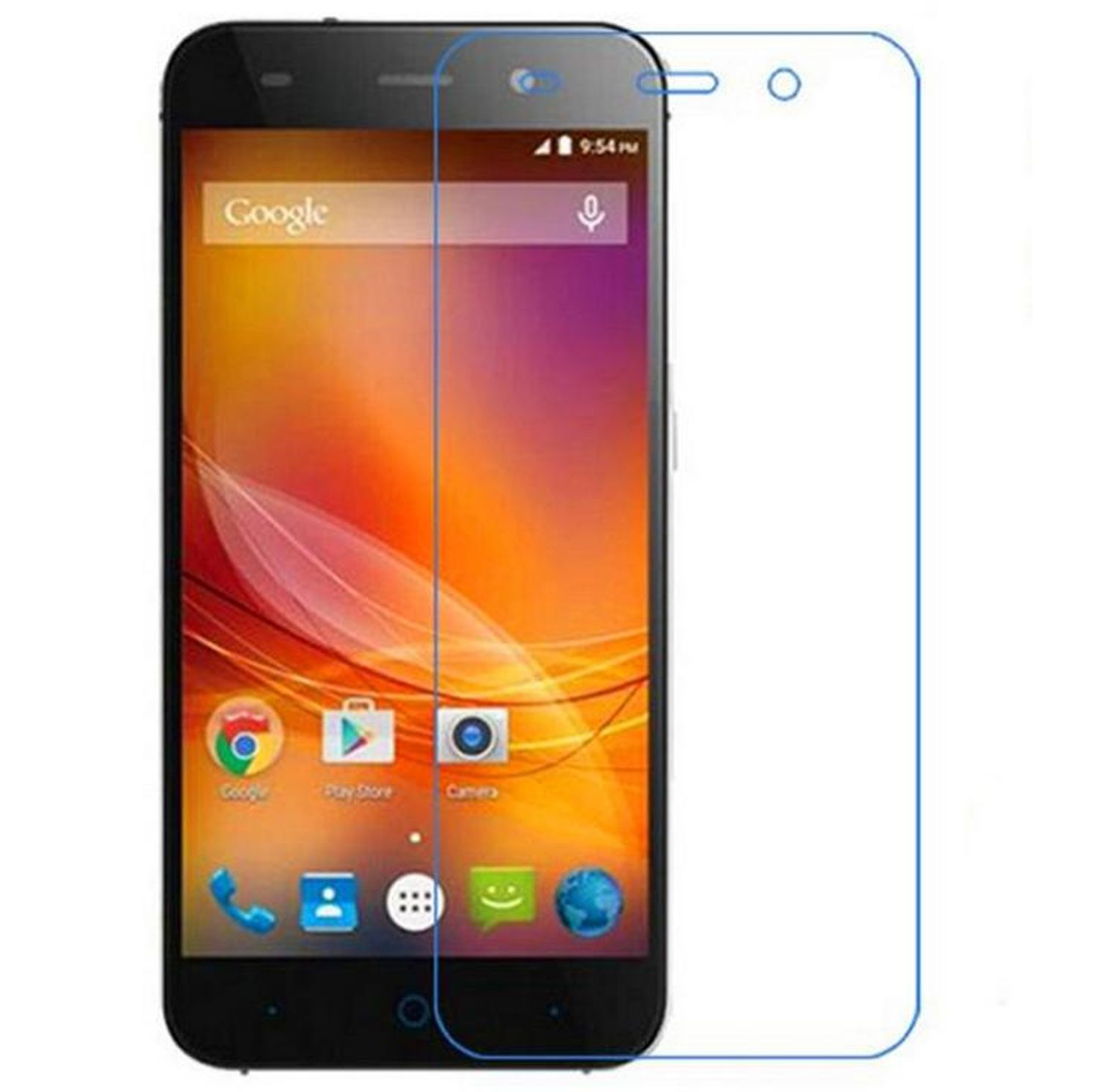 Schwarzes Smartphone mit Displayschutz. Der Schutz ist ein transparentes Rechteck.