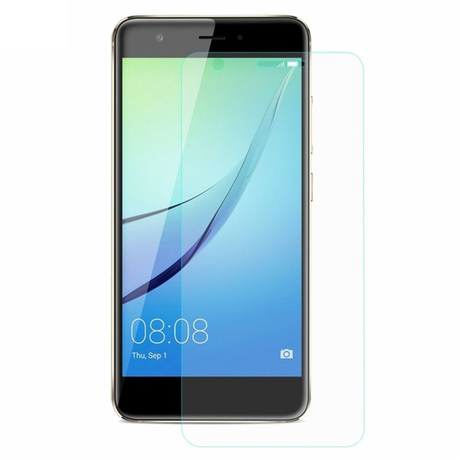Ein Smartphone mit angebrachtem Displayschutz, der Zeit und Symbole zeigt.
