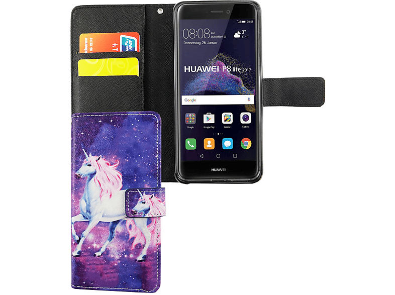 Handyhülle, Huawei, DESIGN 2017, KÖNIG Rosa Bookcover, P8 Lite
