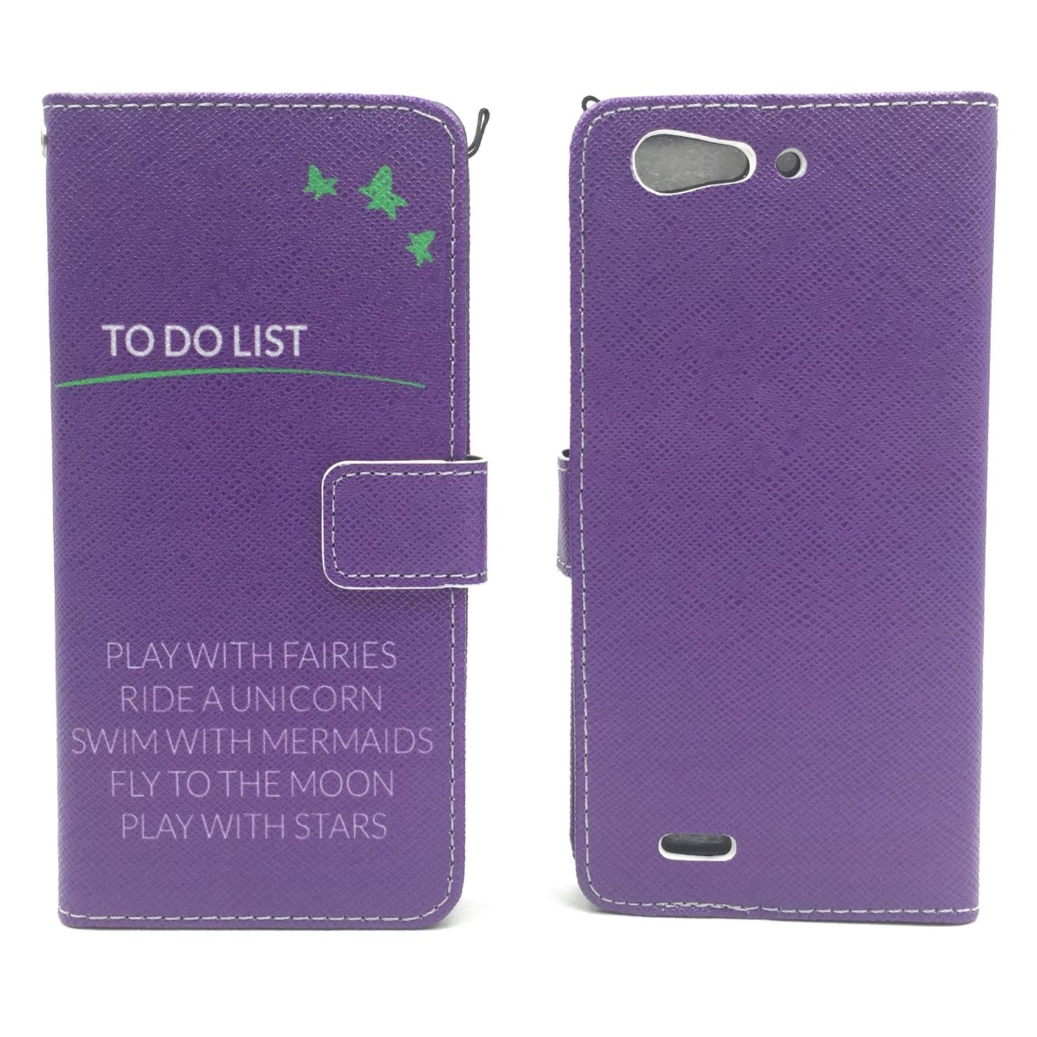 Violette Handyhülle, offen. Text: 'TO DO LIST, mit Feen spielen...'