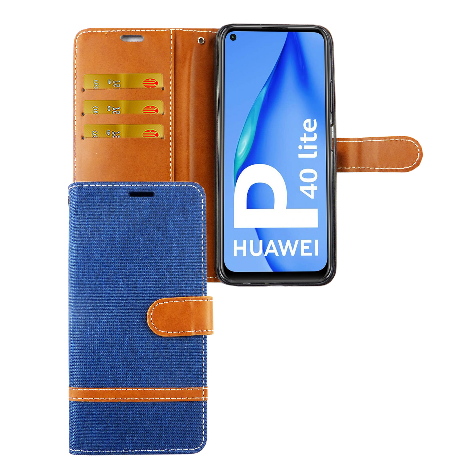 KÖNIG DESIGN Schutzhülle, Bookcover, Huawei, P40 Lite, Blau