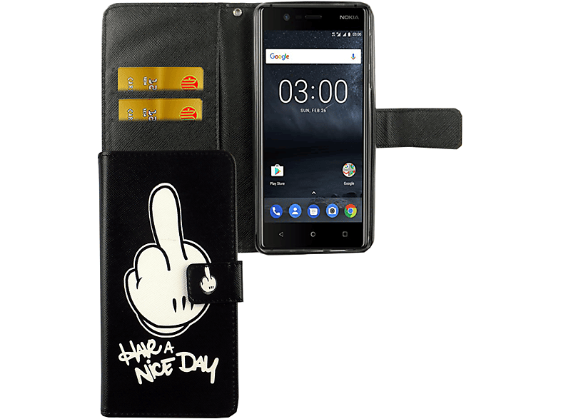 Nokia, Schwarz DESIGN 3.1, KÖNIG Bookcover, Schutzhülle,