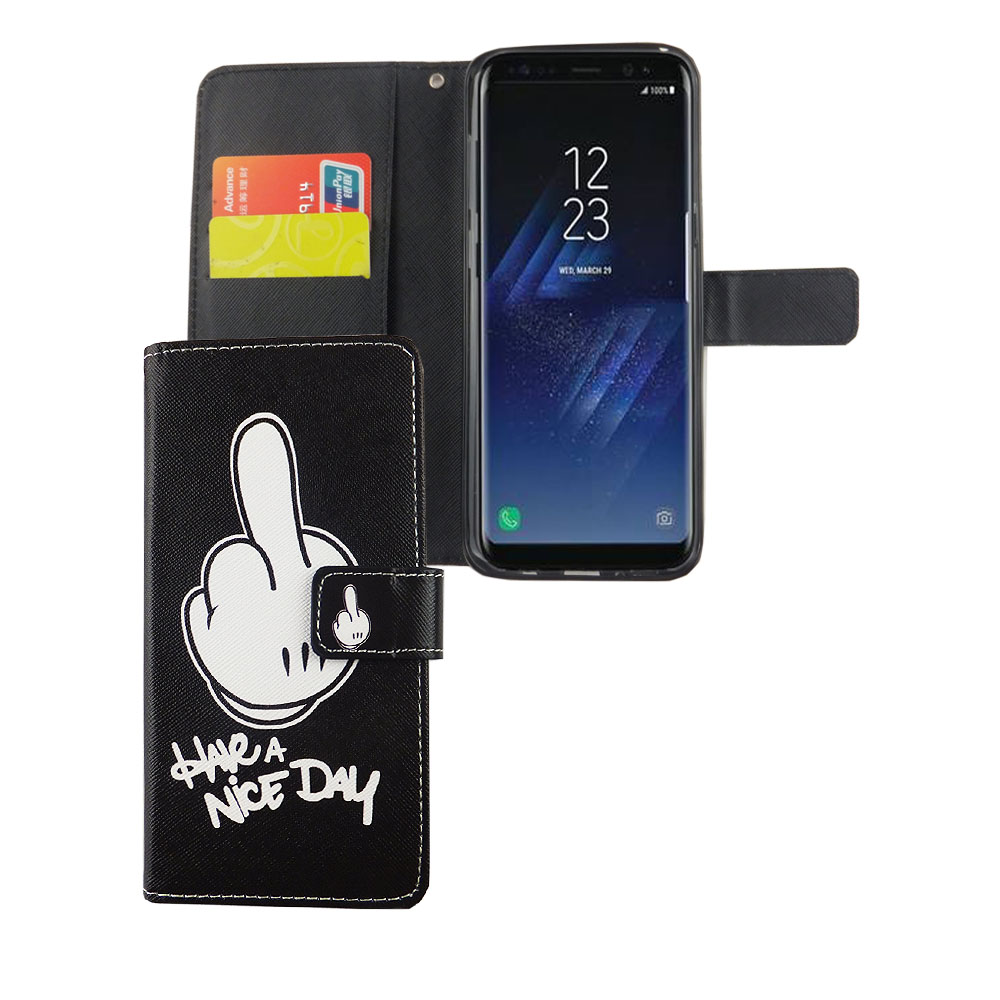 Schwarze Handyhülle mit Mittelfinger-Design und dem Text 'Have a nice day'.