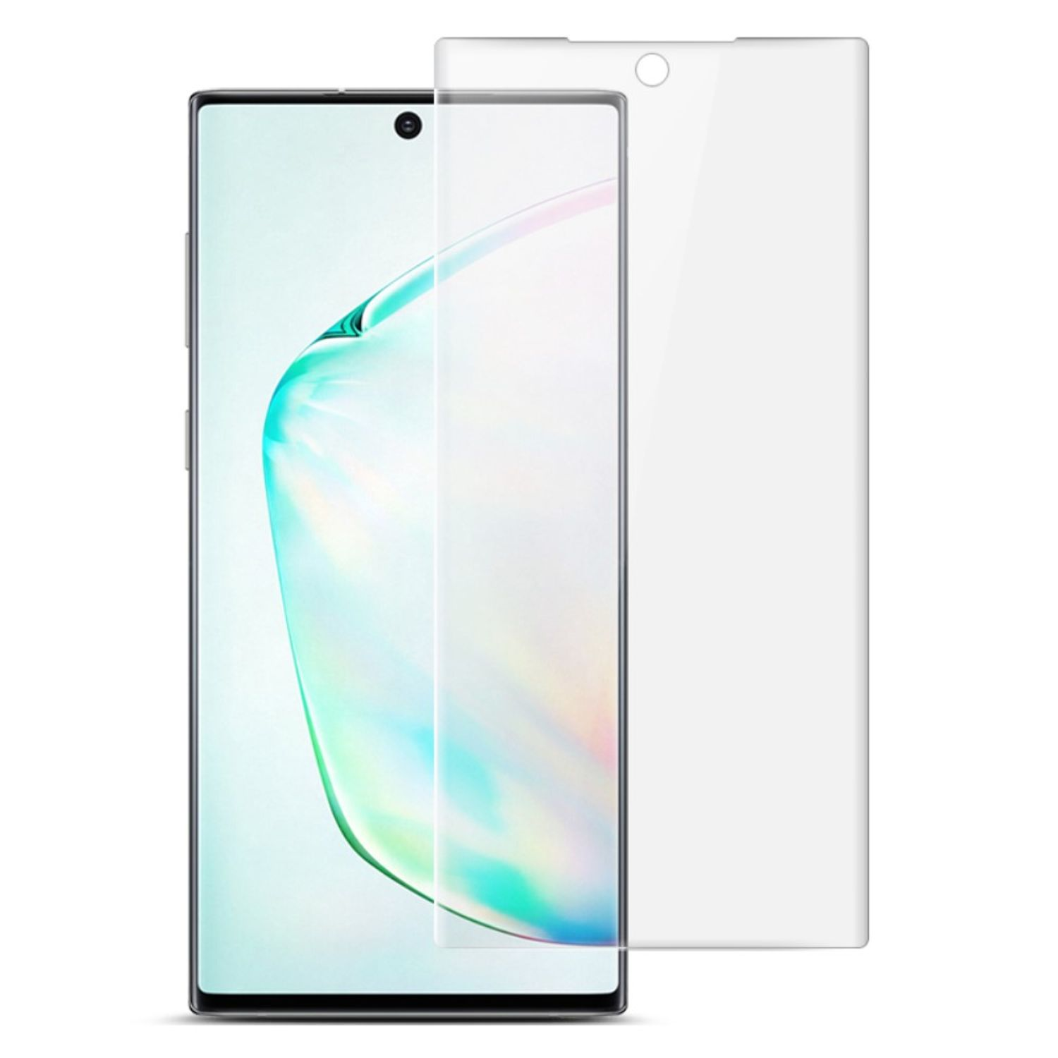 Ein Telefon mit Displayschutz. Der Bildschirm ist an. Das Telefon ist ein Samsung-Modell.