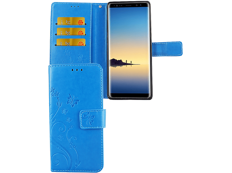 Bookcover, DESIGN KÖNIG Schutzhülle, Samsung, Blau 8, Galaxy Note