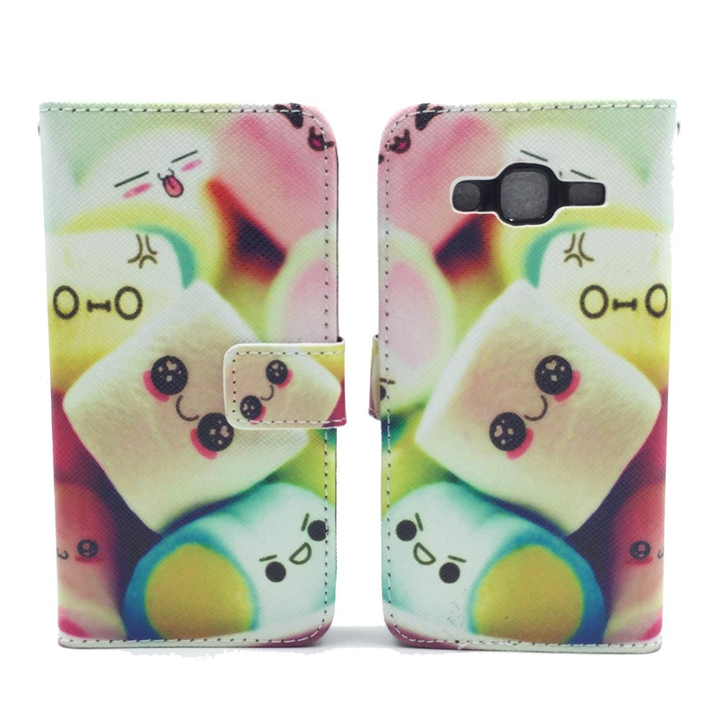 Handyhülle mit Marshmallow-Design; Gesichter auf Marshmallows.