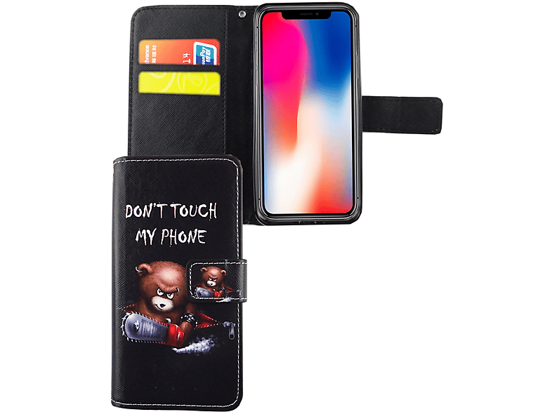 Schutzhülle, DESIGN Schwarz Apple, KÖNIG iPhone X, Bookcover,