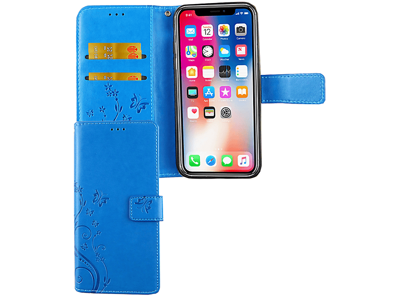 Schutzhülle, iPhone Blau Apple, XS, Bookcover, DESIGN KÖNIG