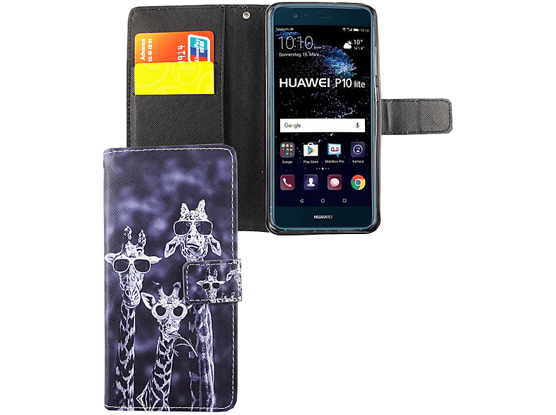 KÖNIG DESIGN Handyhülle, Bookcover, P10 Lite, Mehrfarbig Huawei