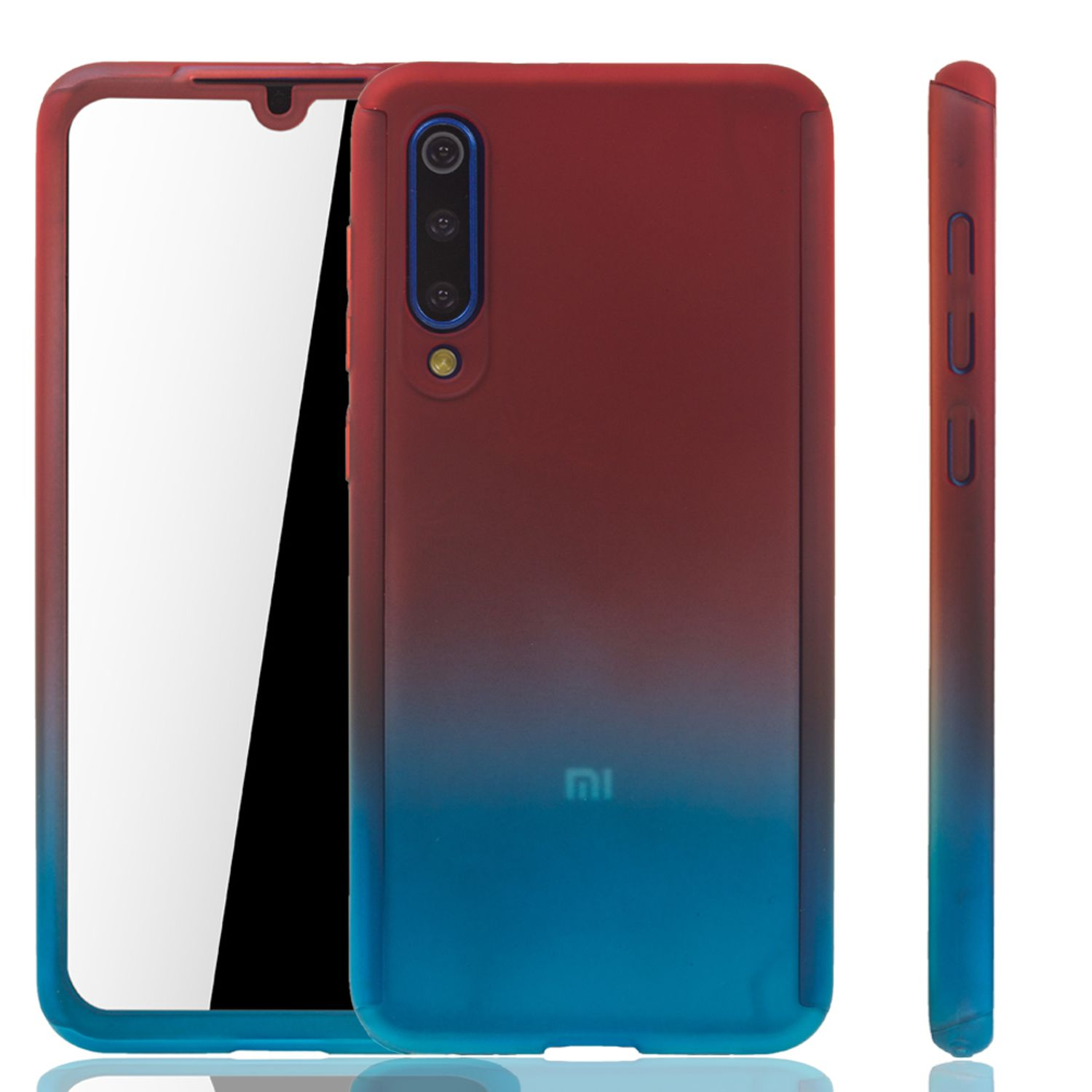 Eine Handyhülle mit rotem und blauem Farbverlauf. Das Telefon ist nicht im Gehäuse.