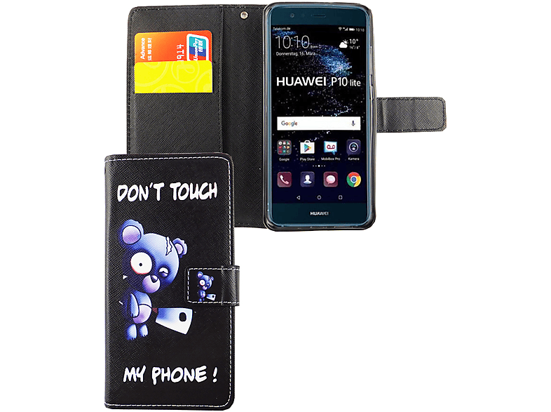 KÖNIG DESIGN Handyhülle, Bookcover, Huawei, P10 Lite, Schwarz