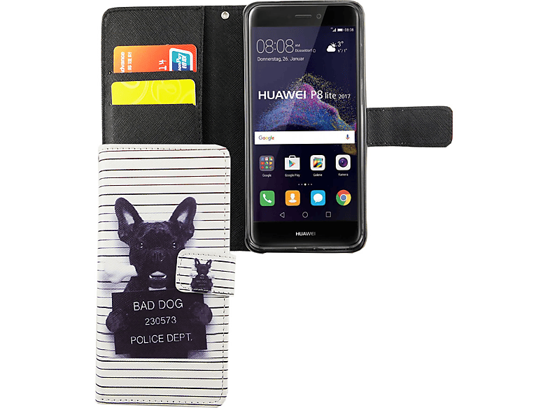 KÖNIG DESIGN Handyhülle, Bookcover, Huawei, P8 Lite 2017, Weiß