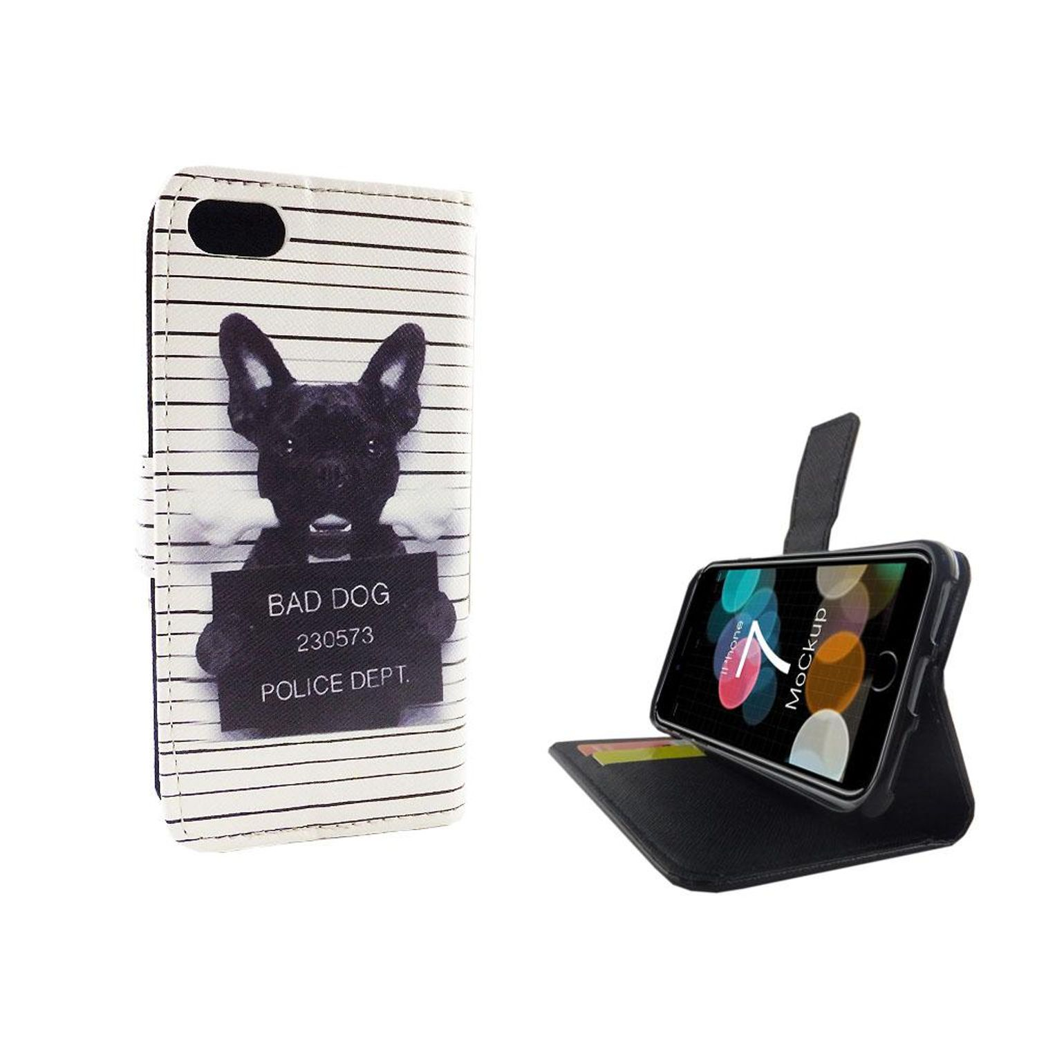 Handyhülle mit Hundefoto und Telefon.