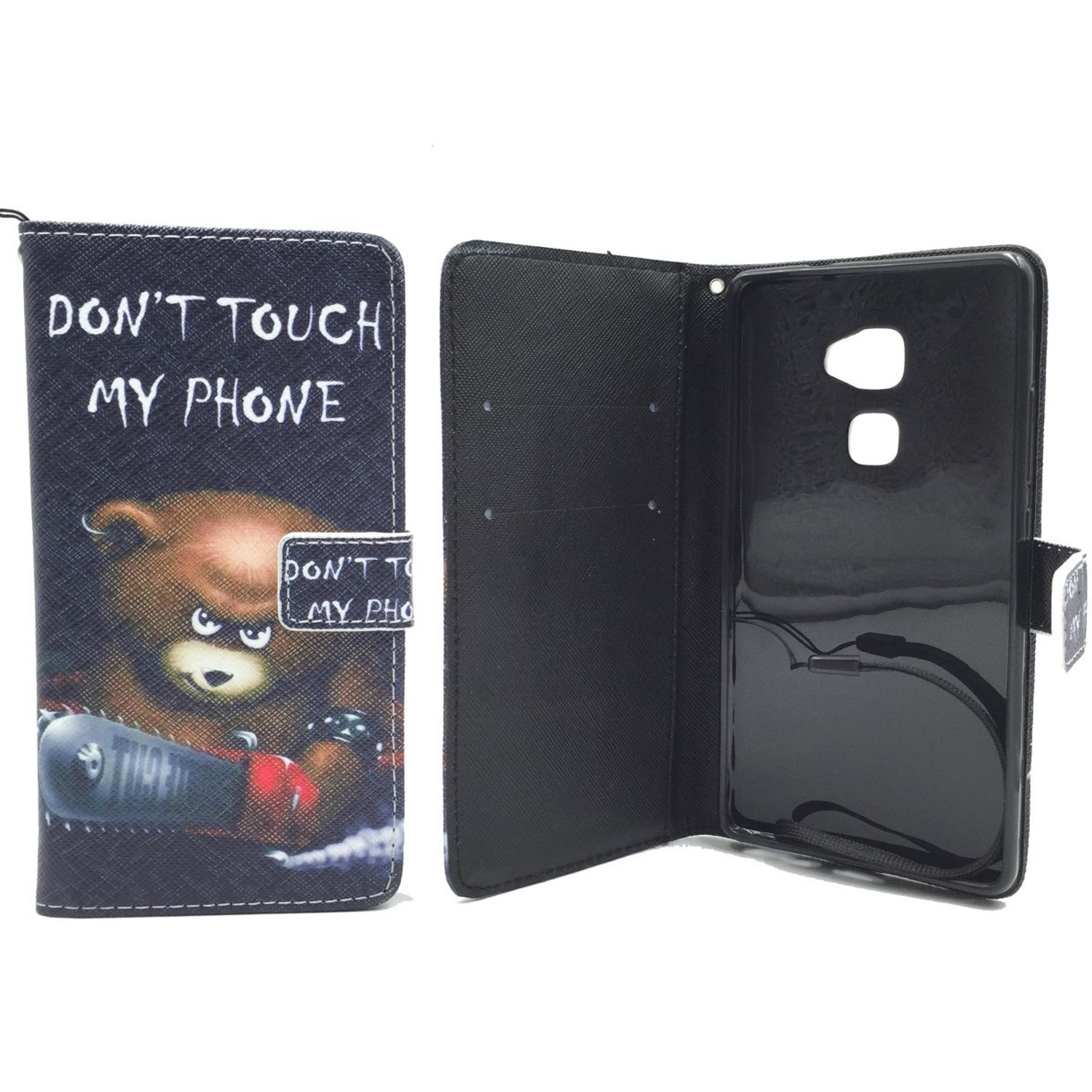 Handyhülle mit Bärenillustration und Text 'Don't Touch My Phone'.