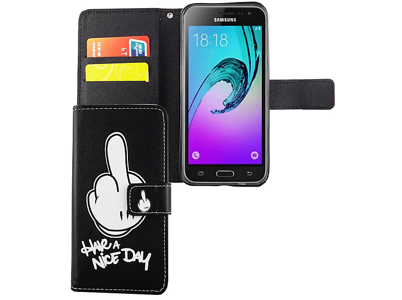 KÖNIG DESIGN Handyhülle, Bookcover, Samsung, Galaxy J3 Emerge, Schwarz