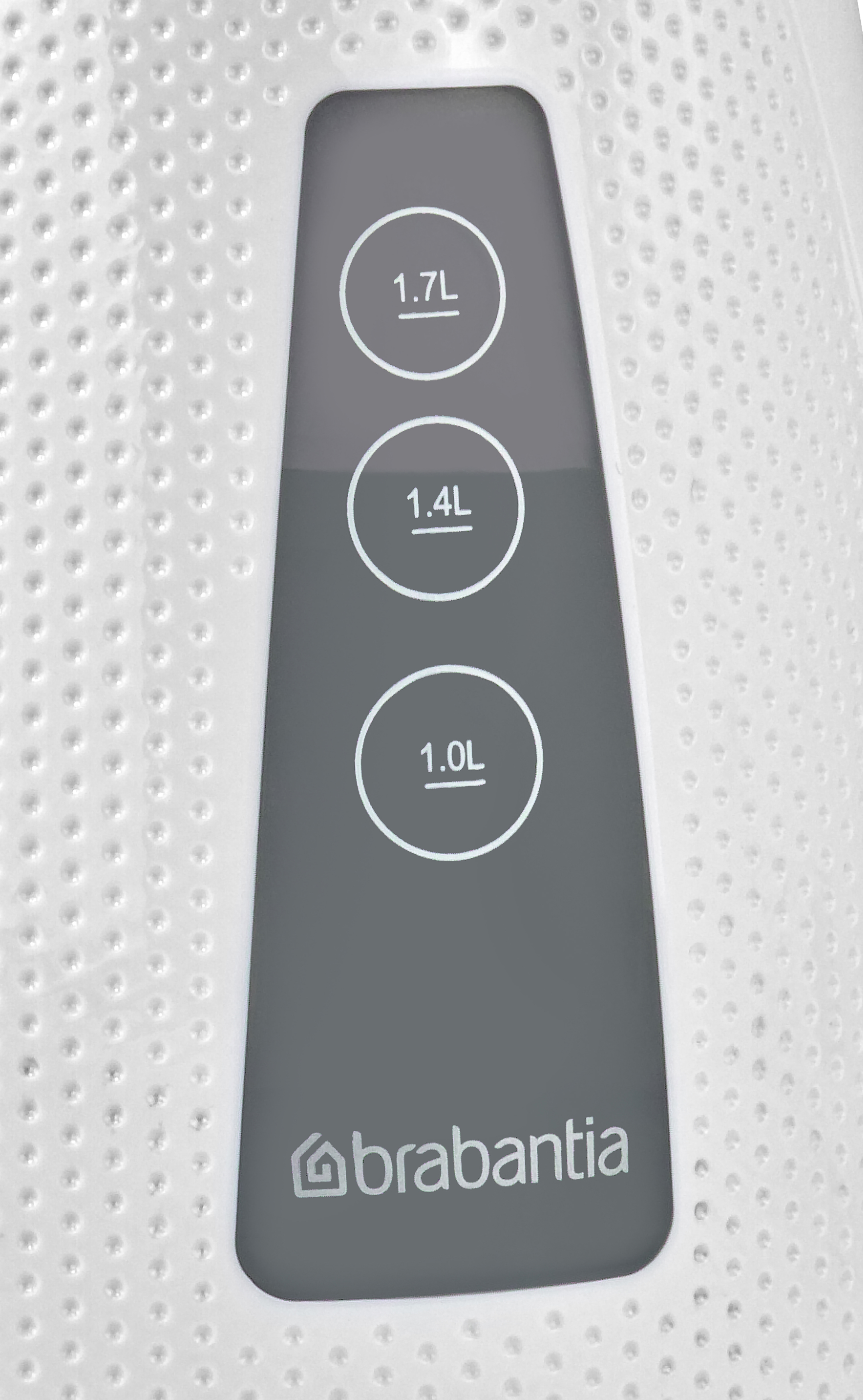 Witte elektrische waterkoker met waterniveau-indicator van 1.0L, 1.4L en 1.7L. Merknaam zichtbaar.