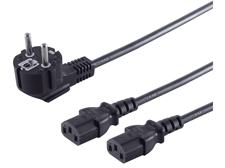 KABELBUDE Y-Netzanschlusskabel, Schutzkontaktstecker an 2x Kaltgerätebuchse, 1,8m Schutzkontakt Kabel | Steckdosenleisten & Stecker