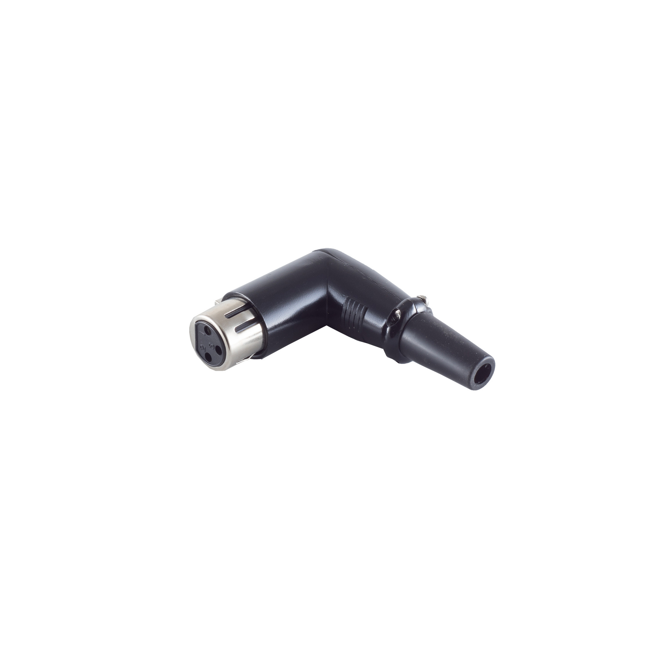 Schwarzer Audioadapter. XLR-Stecker auf Buchse.