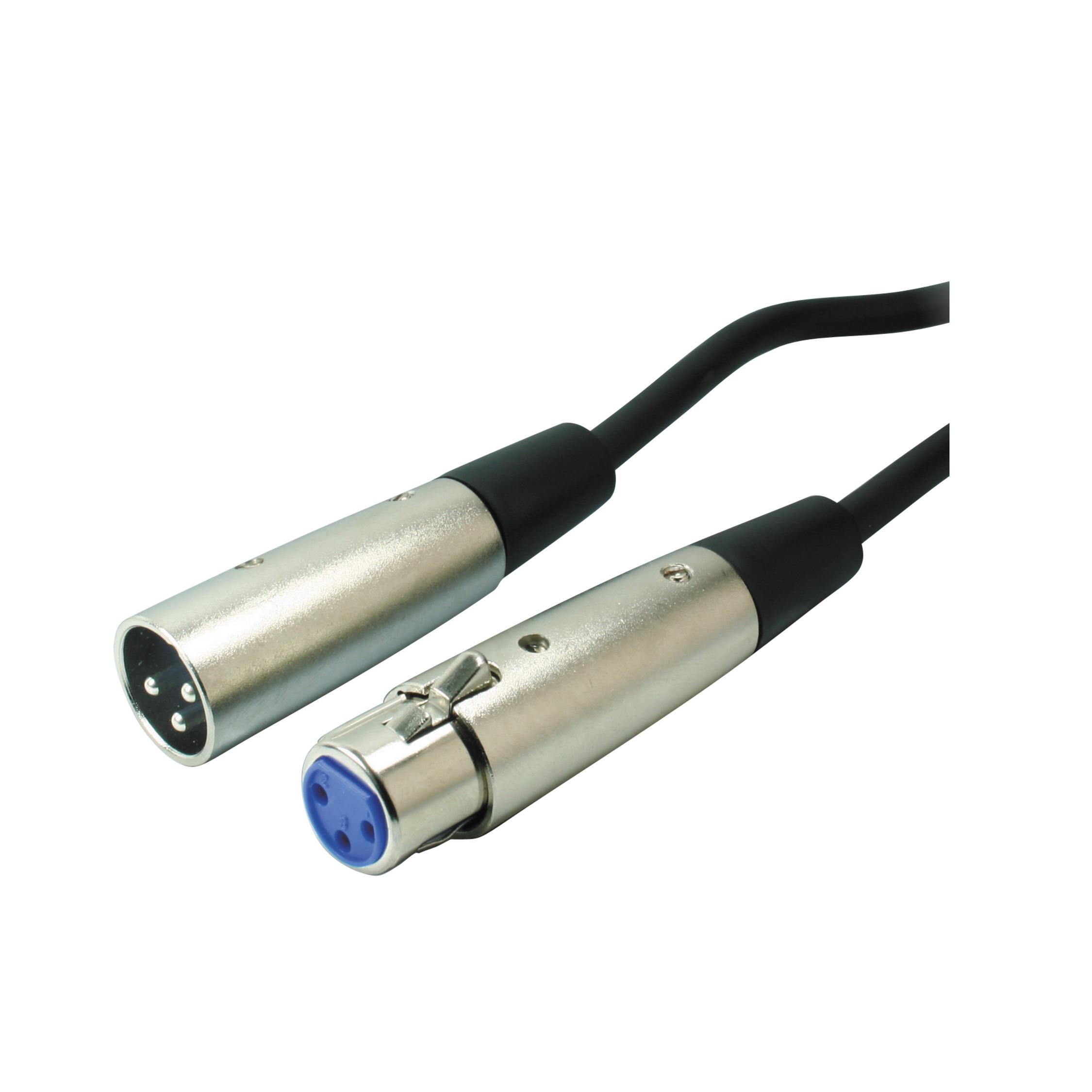 Zwei Stecker, einer silberfarben mit Pins und einem blauen Detail, der andere schwarz.