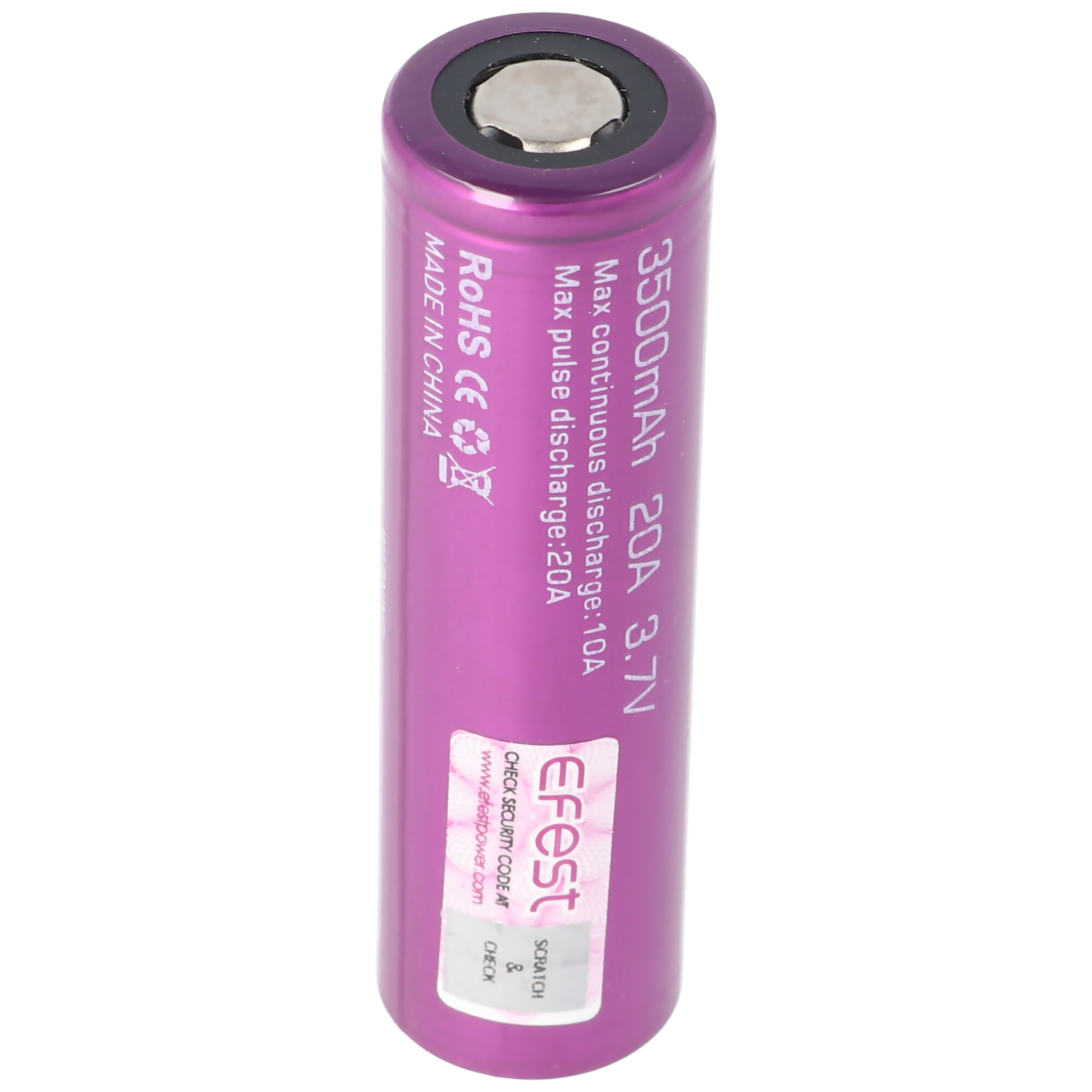 65,2x18,5mm Li-Ion Purple 3,6V mAh Top - Li-Ion Akku, 3,7V - 18650 IMR EFEST Flat Lithium-Ionen 3500 3500mAh Akku ungeschützt