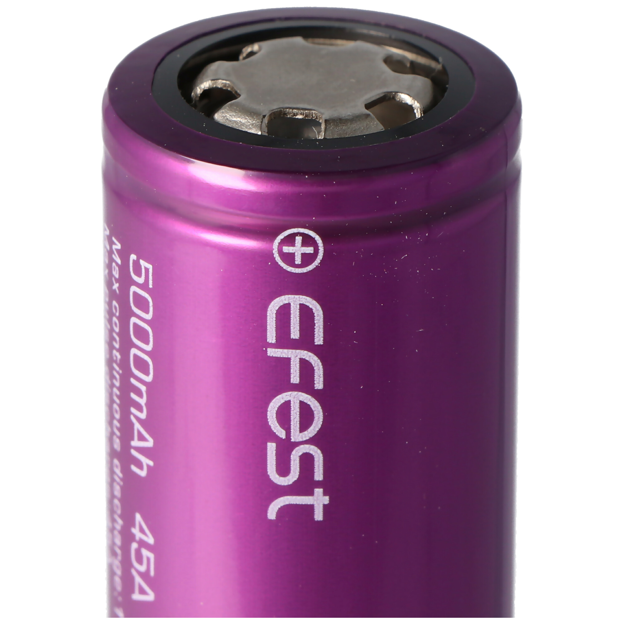 Purple battery with white text. The text on the battery includes 'Efest' and '5000mAh'.