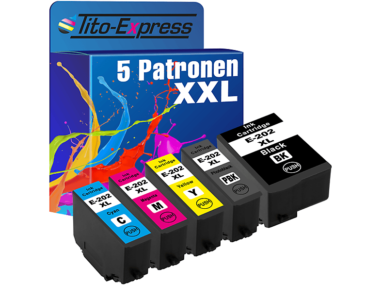 TITO-EXPRESS PLATINUMSERIE 5er Set ersetzt Epson 202XL Tintenpatronen black, cyan, magenta, yellow, photoblack (C13T02G74010)