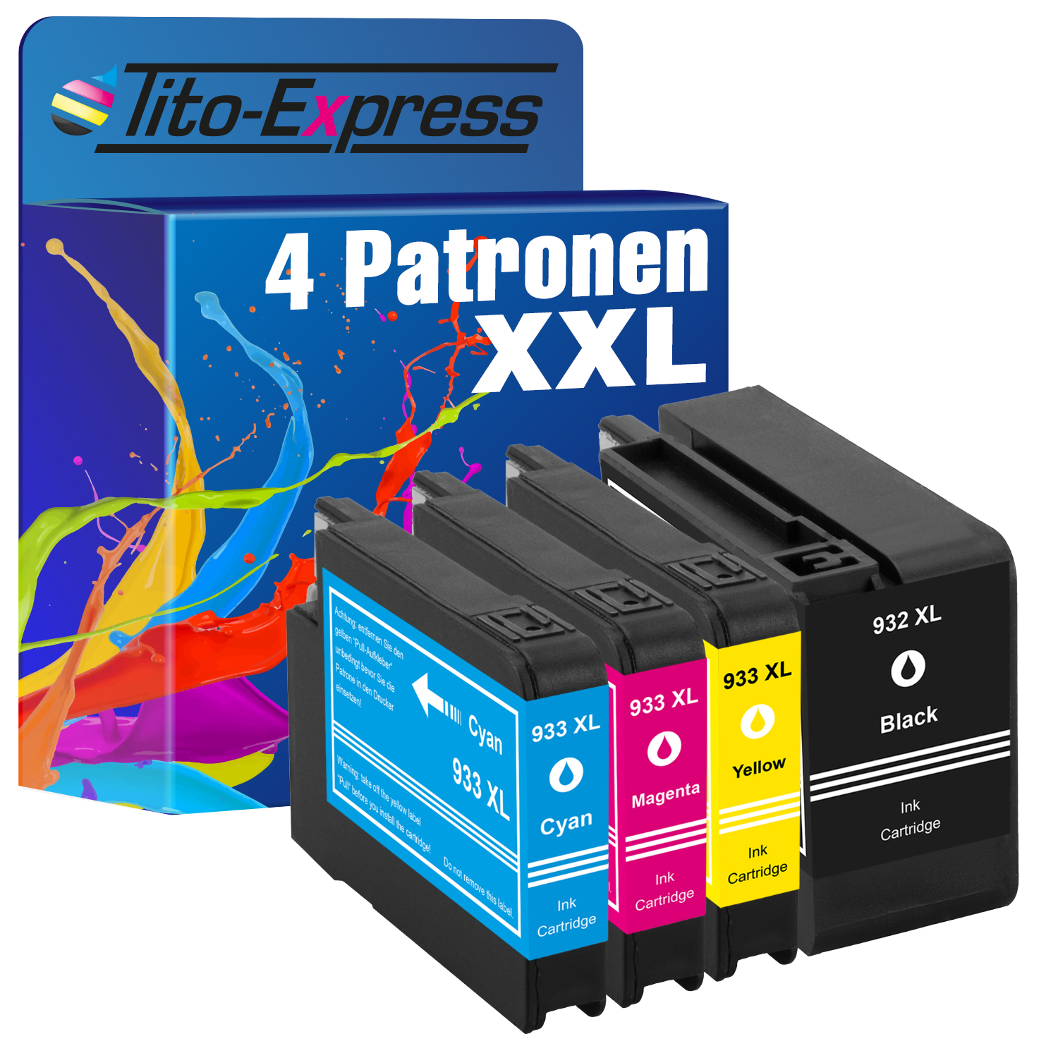 TITO-EXPRESS PLATINUMSERIE Set & (C2P42AE) XL ersetzt 932 4er Tintenpatronen Cyan, 933 Black, Magenta XL Yellow, HP