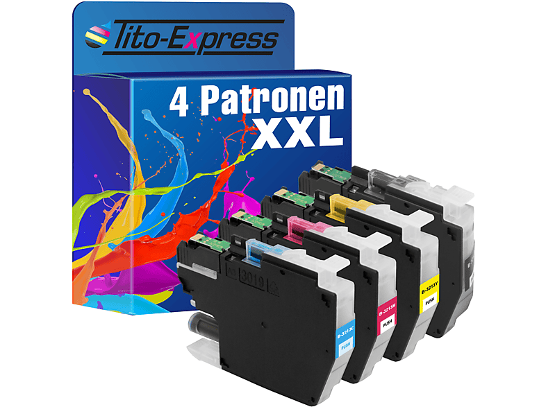 PLATINUMSERIE Magenta, Cyan, kompatibel Brother mit (LC3213VALDR) 4er Patronen LC-3213 Set Yellow Tintenpatronen TITO-EXPRESS Black,