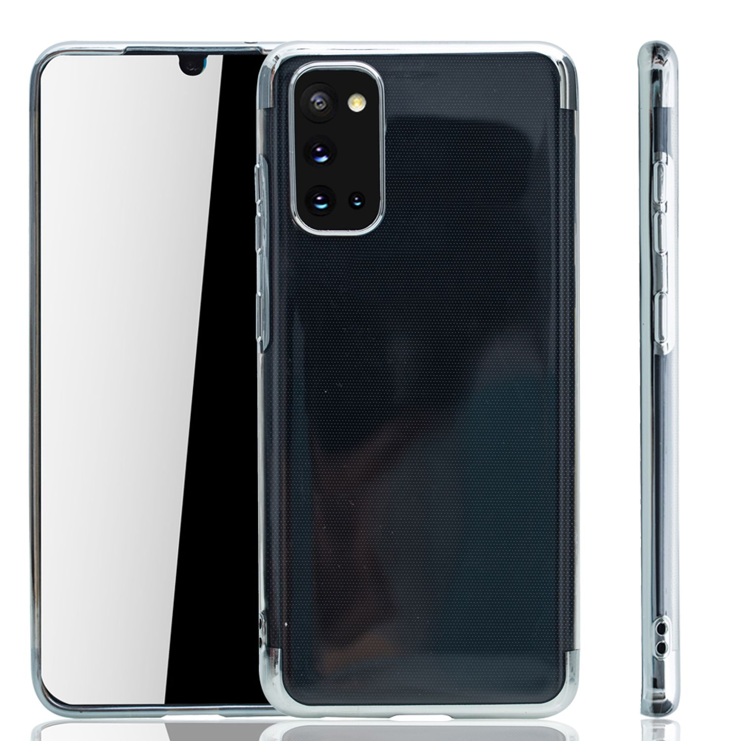 Transparente Handyhülle für Samsung. Schwarzer Hintergrund.
