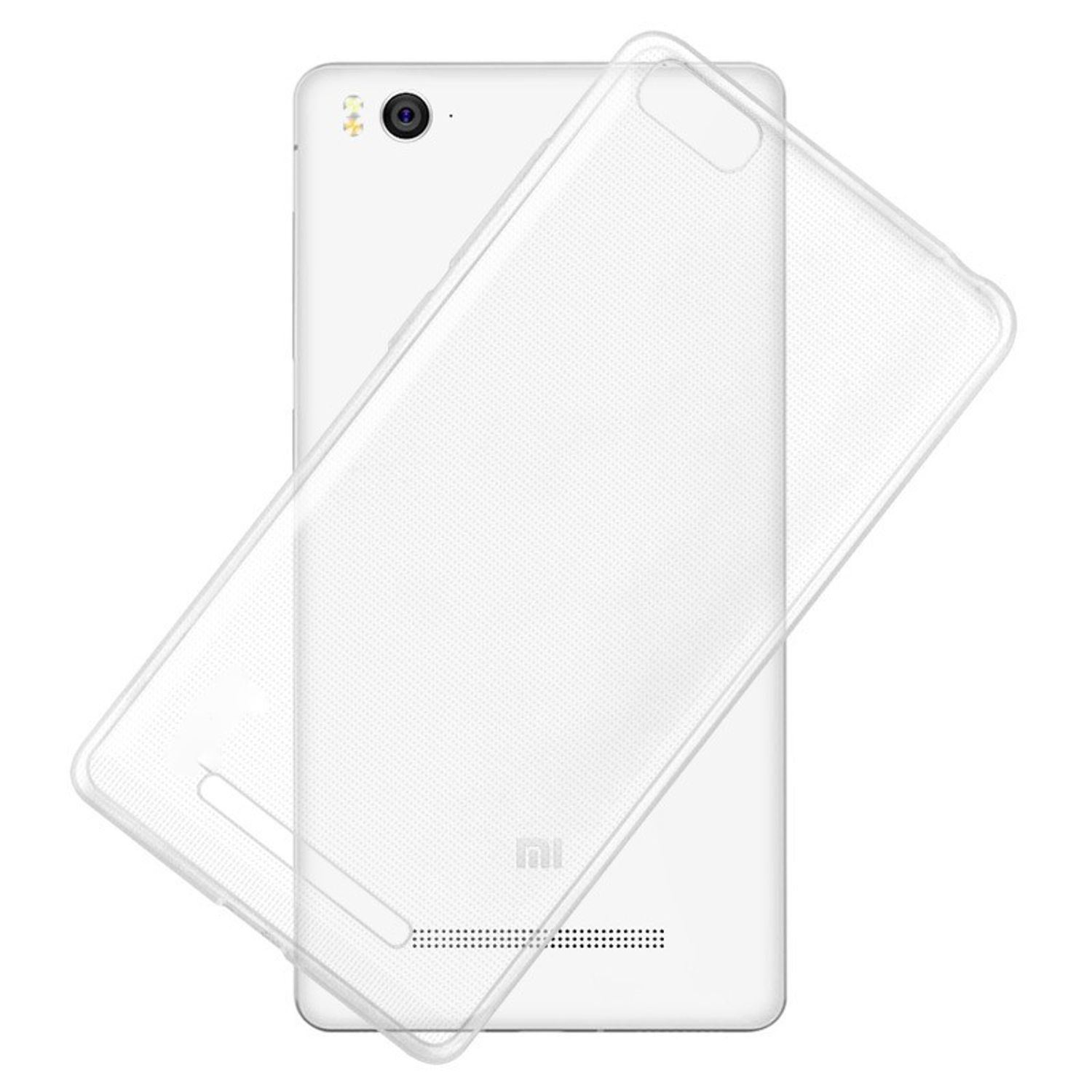 Weißes Telefon mit durchsichtiger Hülle. Die Hülle ist transparent und passt.