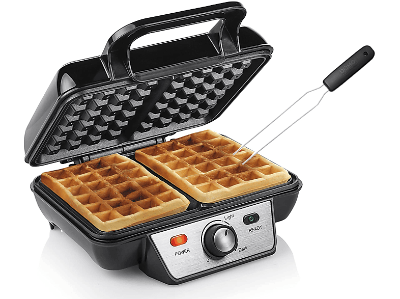 TRISTAR Doppel Waffeleisen eckig für 2n1 dicke belgische Waffeln, Waffle Maker mit Waffelgabel, 23x17cm Waffeleisen, Waffelmaschine Schwarz