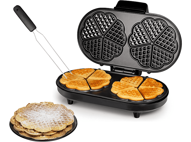 Schwarz Doppel Maker Waffle TRISTAR in Waffeln Ø2x 10 Herzchenform, Waffeleisen, mit Waffelmaschine 16cm Herz Waffelgabel, Waffeleisen für