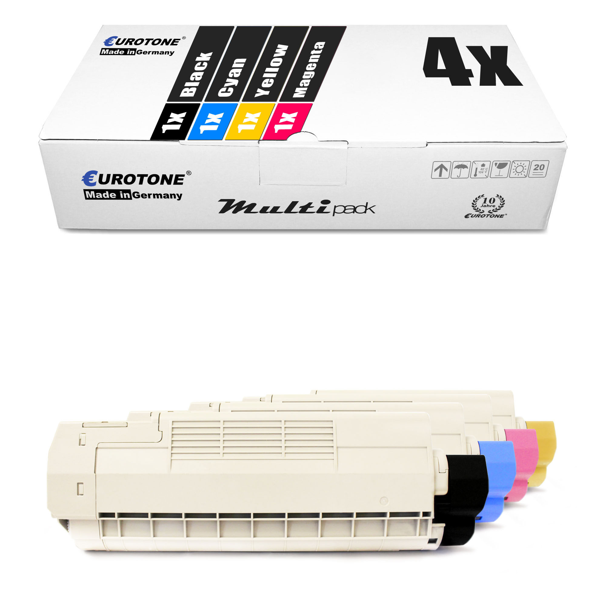 Eine weiße Schachtel mit den Aufschriften „EUROTONE“ und „Multi pack“. Die Box enthält Patronen.