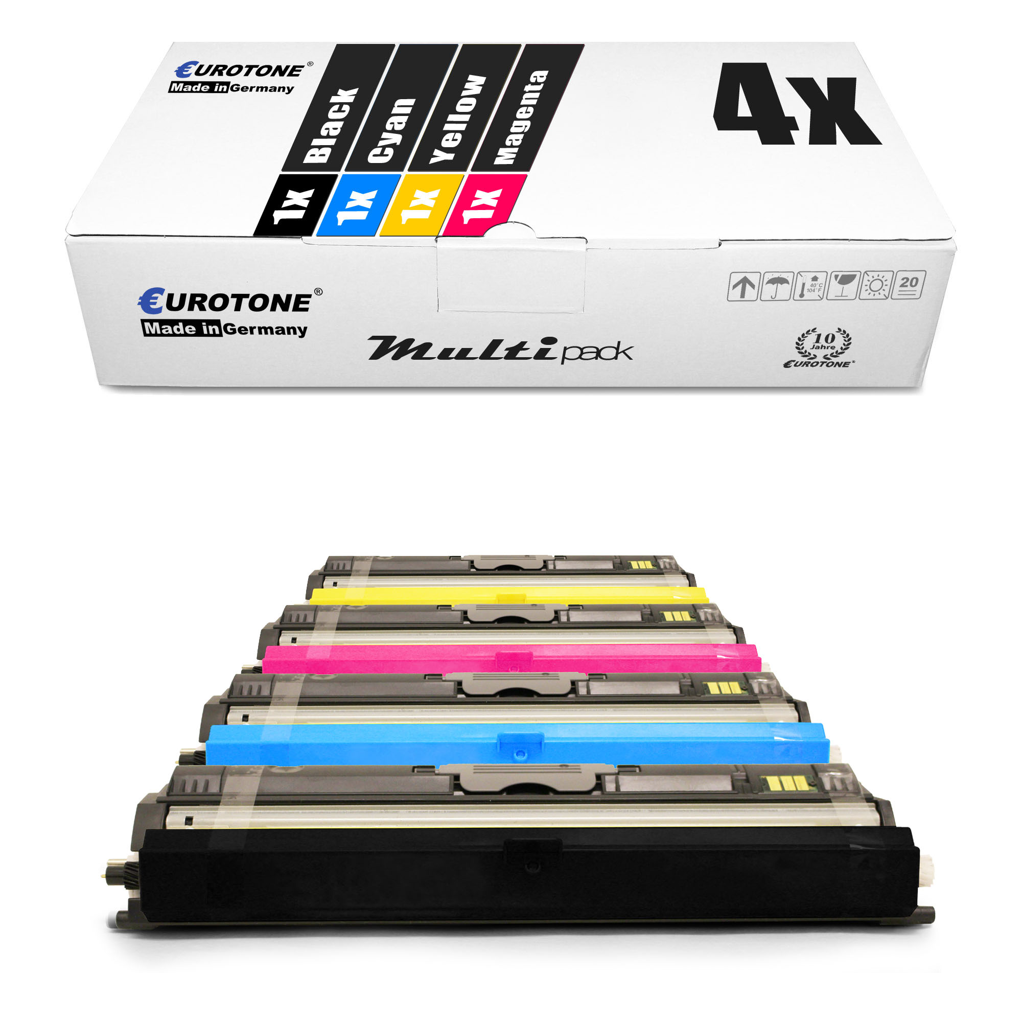 Eine weiße Schachtel mit den Aufschriften „EUROTONE“ und „Multi pack“. Die Box enthält Patronen.