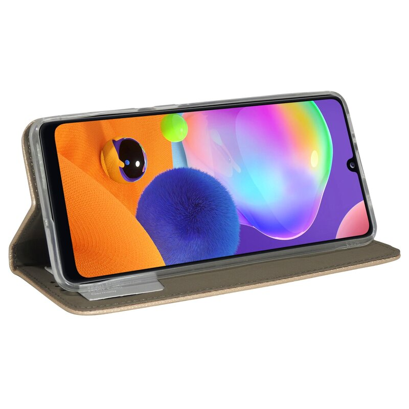 Telefonhülle, offen. Telefon im Inneren, orangefarbener Innenraum.